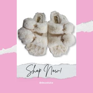 Cream Faux Fur & Faux Pearl Slippers
